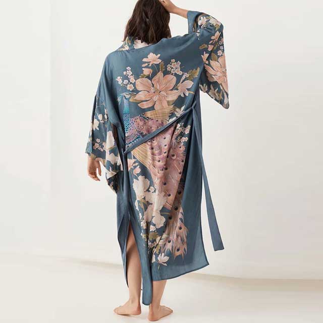 Blue Floral Kimono Robe | Eiyo Kimono
