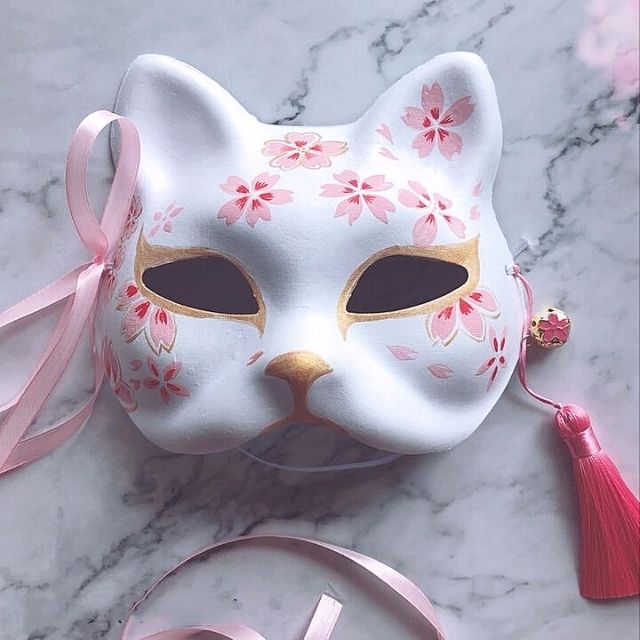 Japanese Cat Mask | Eiyo Kimono, Without Attached Flowers