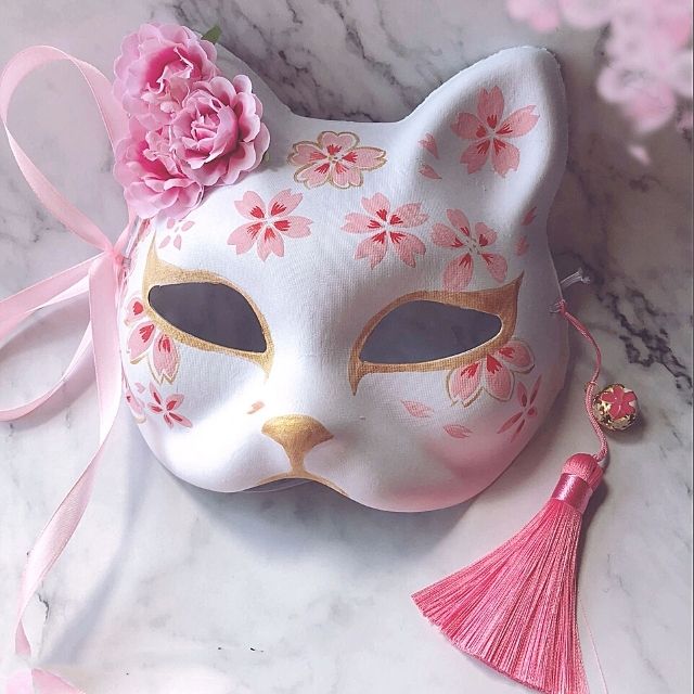 Japanese Cat Mask | Eiyo Kimono, Attached Flowers
