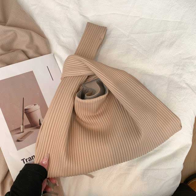 Japanese Style Wrist Bag Sleeve Knot Pouch Knit Handbag Women Knot Wrist  Bag Casual Color Wide Stripe Plaid Tote Bag Phone Pouch