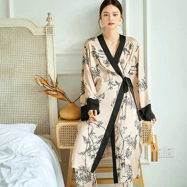 Cotton Pajama Set With Kimono and Pants Cotton Knitwear Pajamas