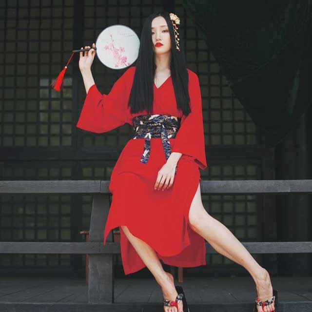 Red kimono style on sale dress