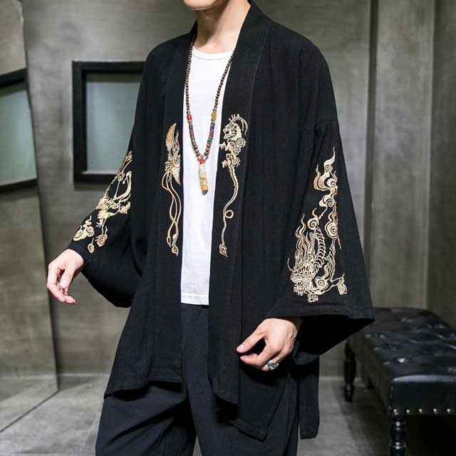 Men Embroidered Kimono Cardigan