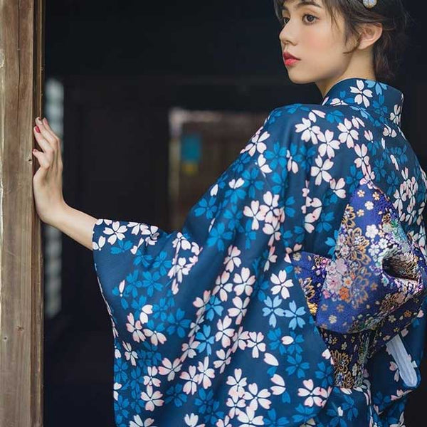 Navy floral ~ full length deals kimono