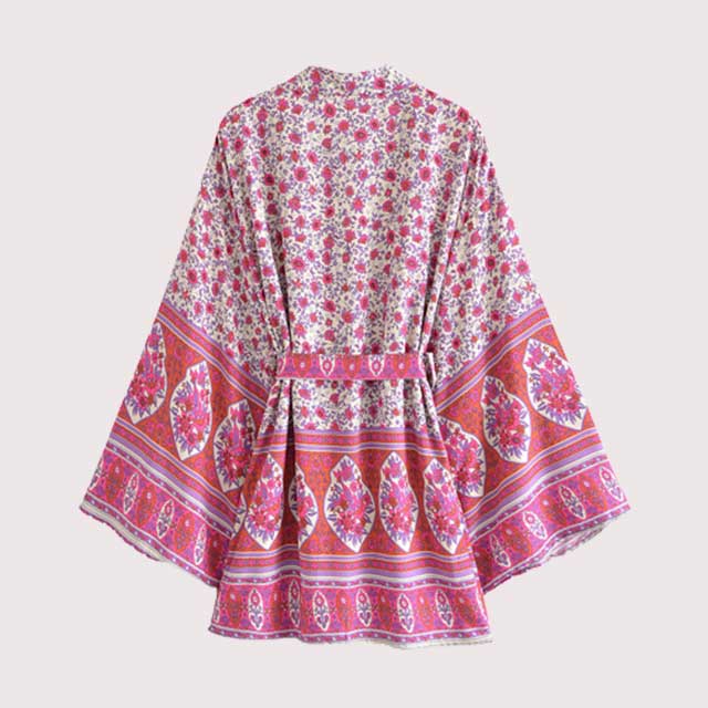 Pink Floral Boho Short Kimono | Eiyo Kimono